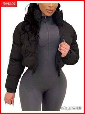 Cropped Puffer Jacket Zip Up Winter Short Quilted Coat Bubble